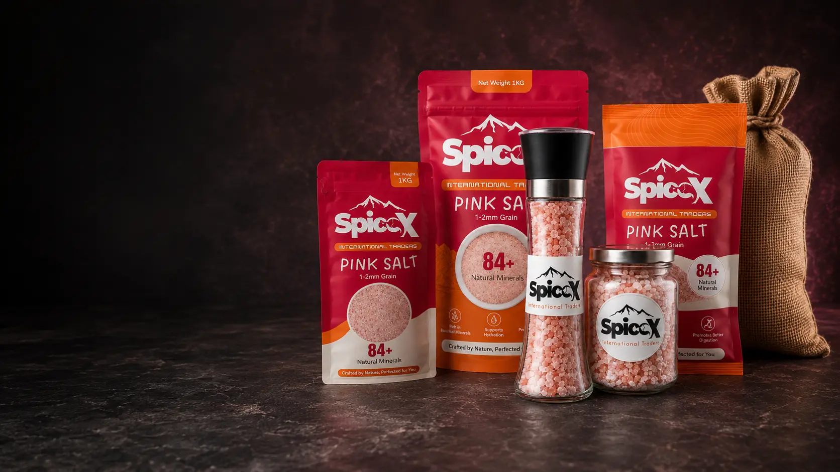 Premium retail, grinder, jar and bulk packaging for Himalayan pink salt